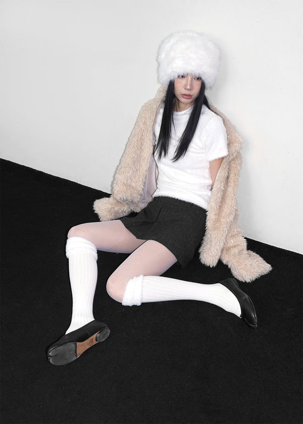 Pinken Half-neck Fur Short-sleeved T-shirt