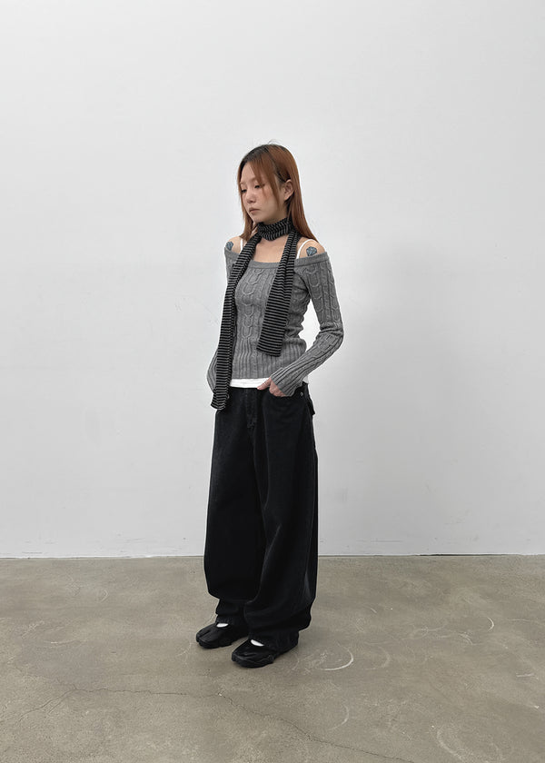 Rafine Cable Off-shoulder Knit