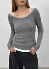 Rafine Cable Off-shoulder Knit