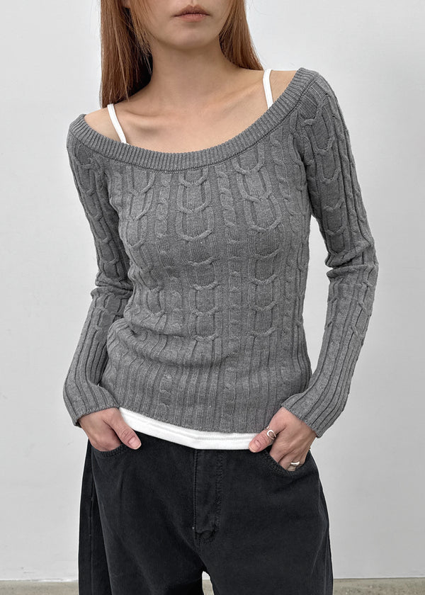 Rafine Cable Off-shoulder Knit