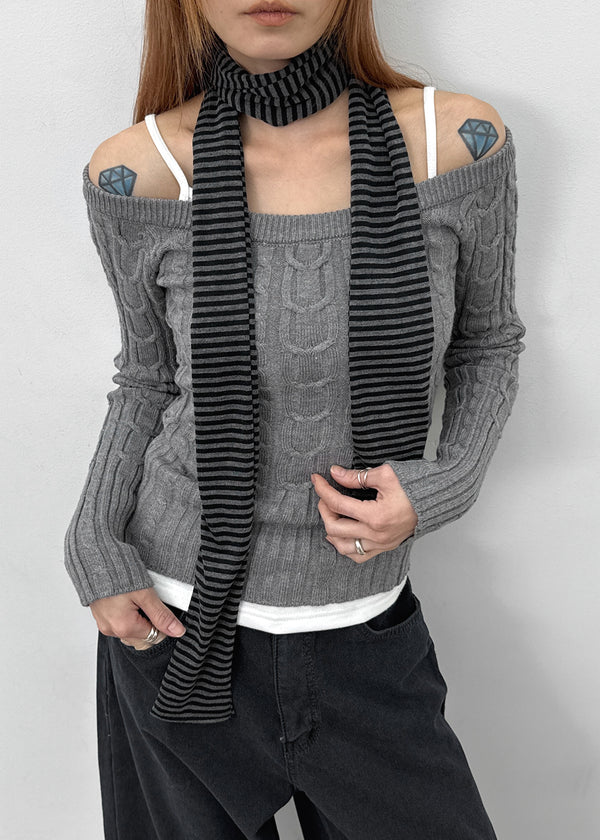 Rafine Cable Off-shoulder Knit