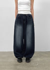 Heyra Washed Fleece Balloon Fit Denim Pants