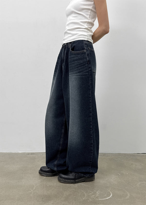 Heyra Washed Fleece Balloon Fit Denim Pants