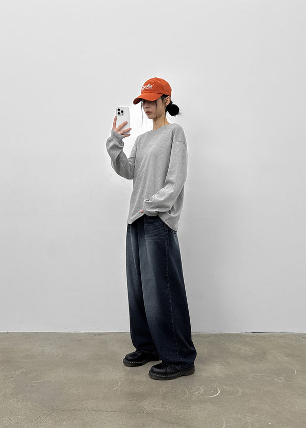 Heyra Washed Fleece Balloon Fit Denim Pants