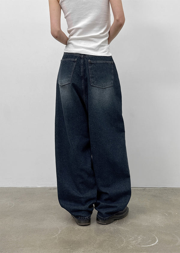 Heyra Washed Fleece Balloon Fit Denim Pants