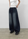 Heyra Washed Fleece Balloon Fit Denim Pants