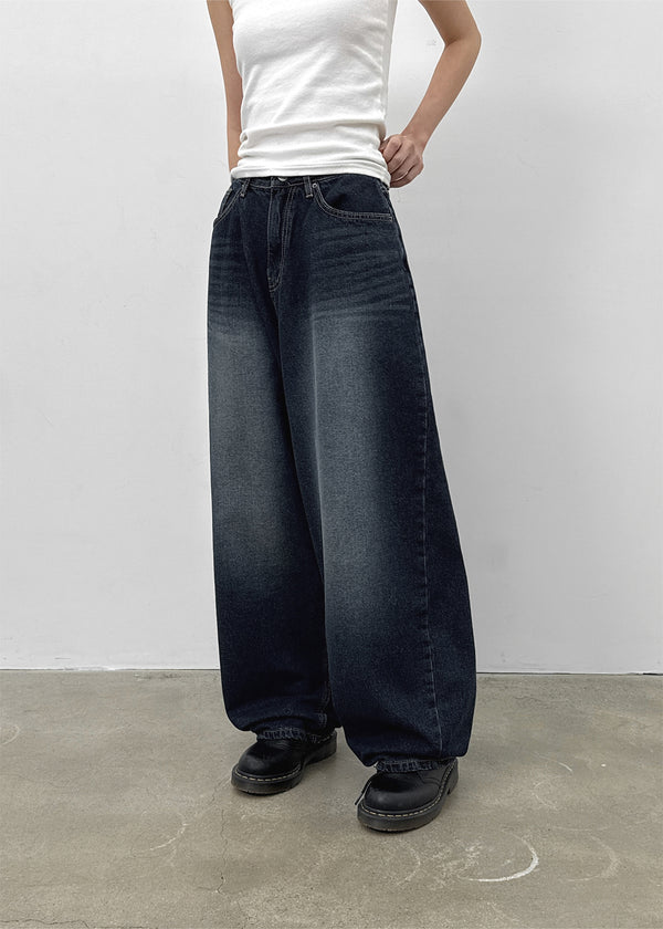 Heyra Washed Fleece Balloon Fit Denim Pants