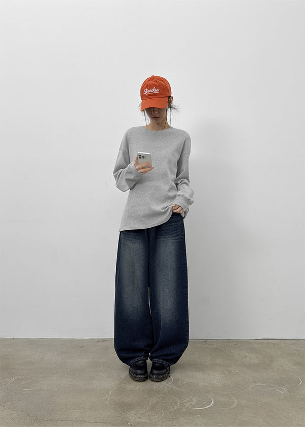 Heyra Washed Fleece Balloon Fit Denim Pants