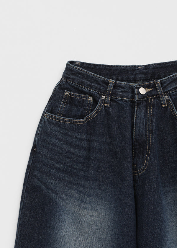 Heyra Washed Fleece Balloon Fit Denim Pants