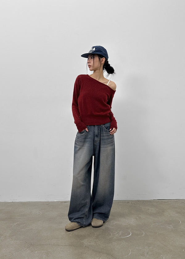 Komae Washed Fleece Wide Denim Pants