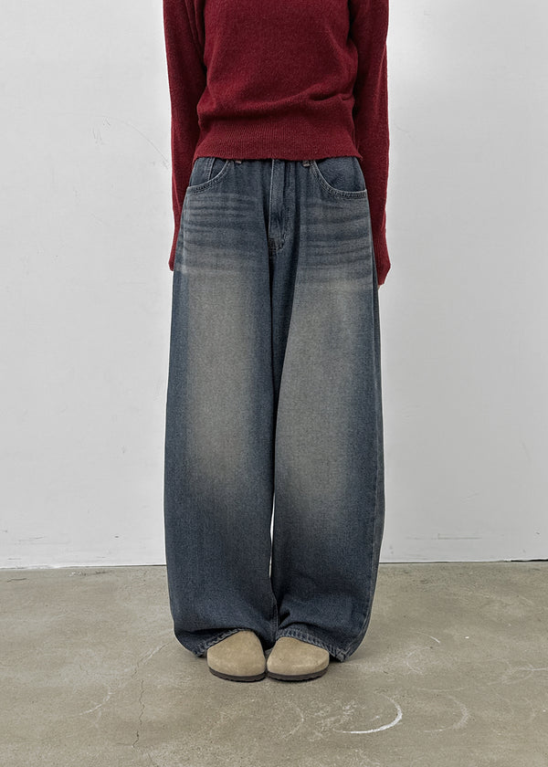 Komae Washed Fleece Wide Denim Pants