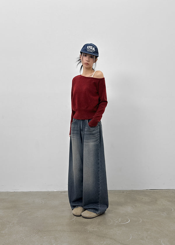 Komae Washed Fleece Wide Denim Pants