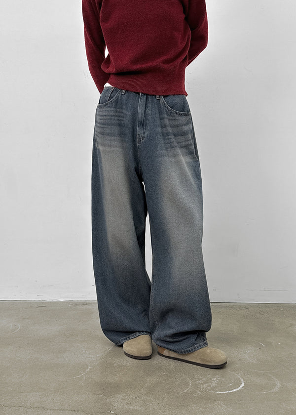 Komae Washed Fleece Wide Denim Pants