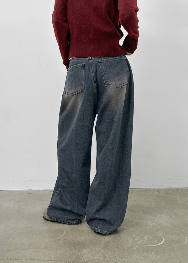 Komae Washed Fleece Wide Denim Pants