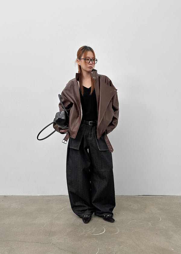 Shagle High-neck Fur Leather Jumper