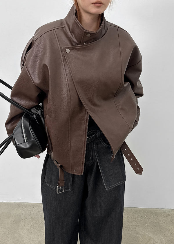 Shagle High-neck Fur Leather Jumper (2 Types)