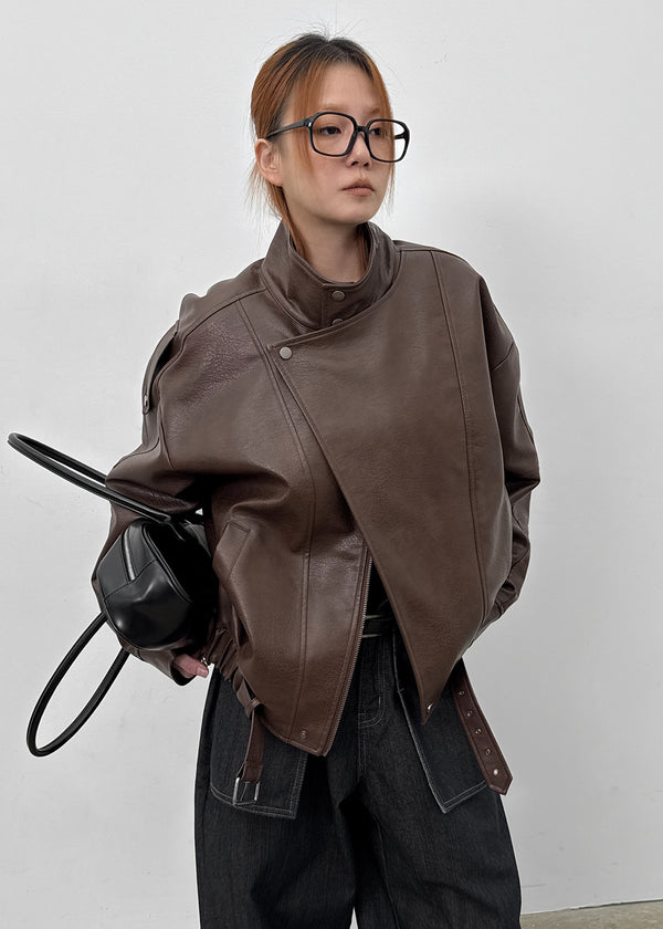 Shagle High-neck Fur Leather Jumper (2 Types)