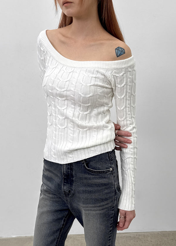 Rafine Cable Off-shoulder Knit