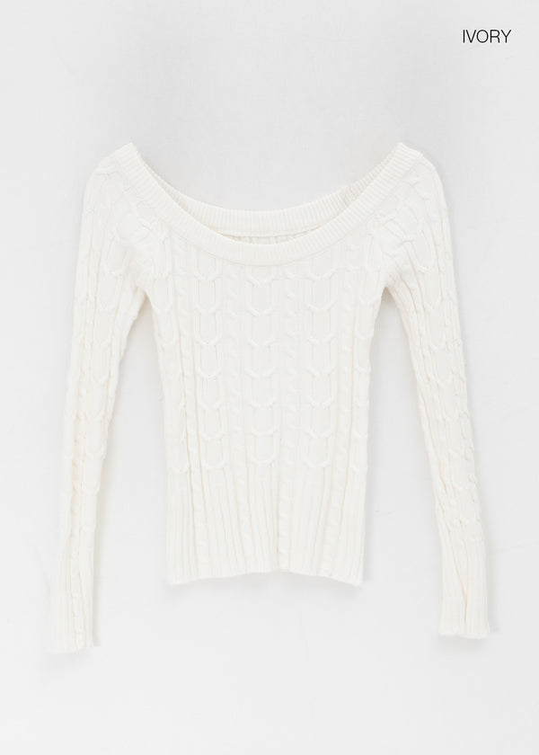 Rafine Cable Off-shoulder Knit