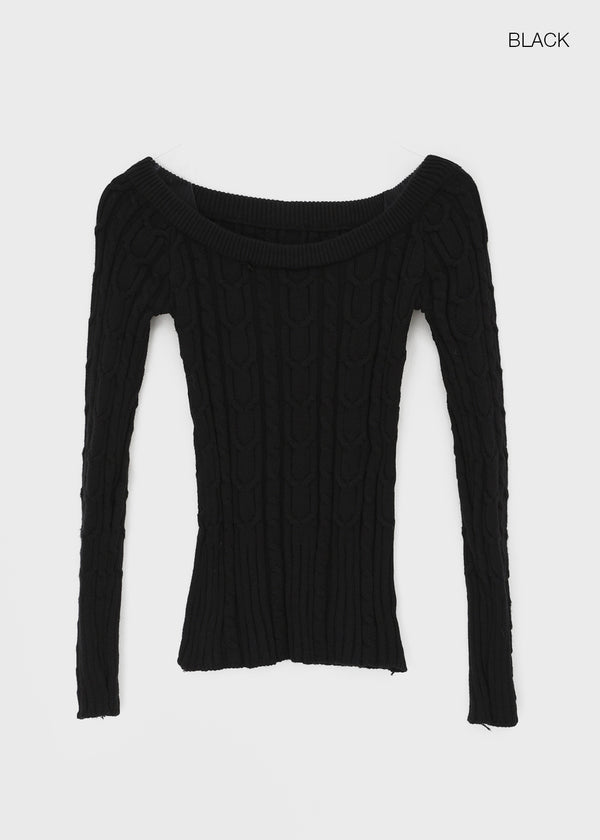 Rafine Cable Off-shoulder Knit