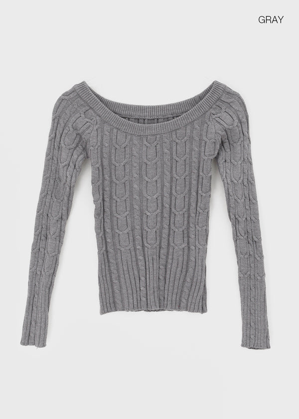 Rafine Cable Off-shoulder Knit