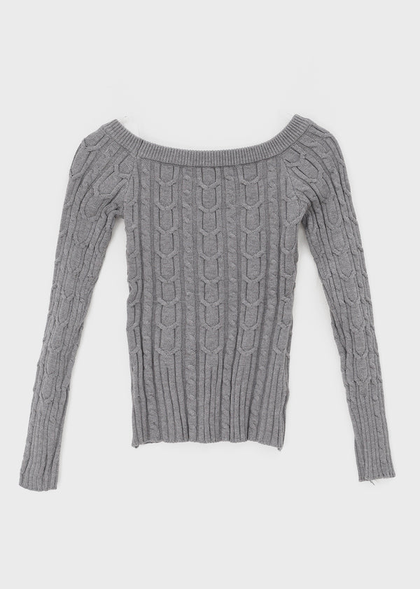 Rafine Cable Off-shoulder Knit