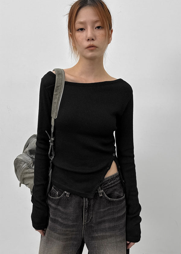 Tspi Slit Button Knit Long Sleeve T-shirt