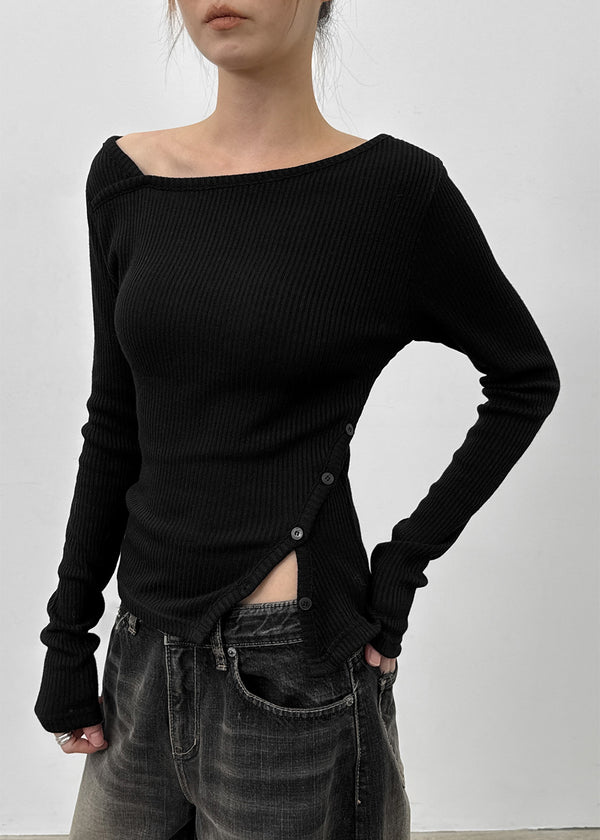 Tspi Slit Button Knit Long Sleeve T-shirt