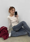 Tspi Slit Button Knit Long Sleeve T-shirt
