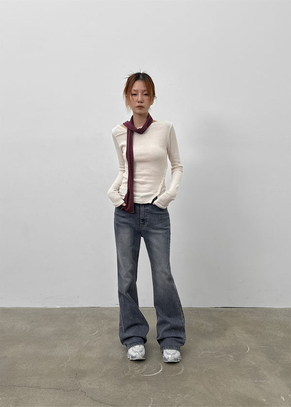 Tspi Slit Button Knit Long Sleeve T-shirt