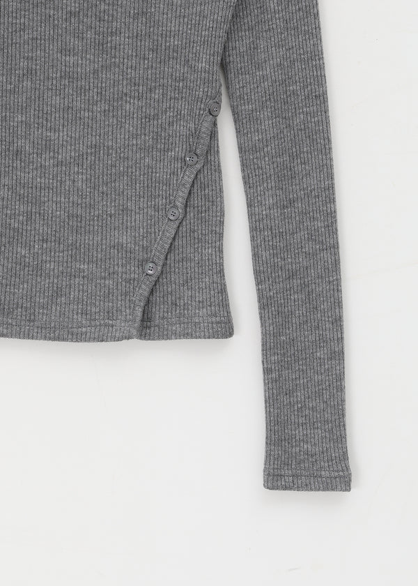 Tspi Slit Button Knit Long Sleeve T-shirt