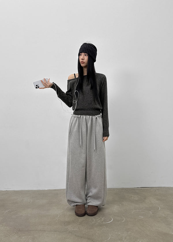 Brota Strap Fleece Wide Banding Pants