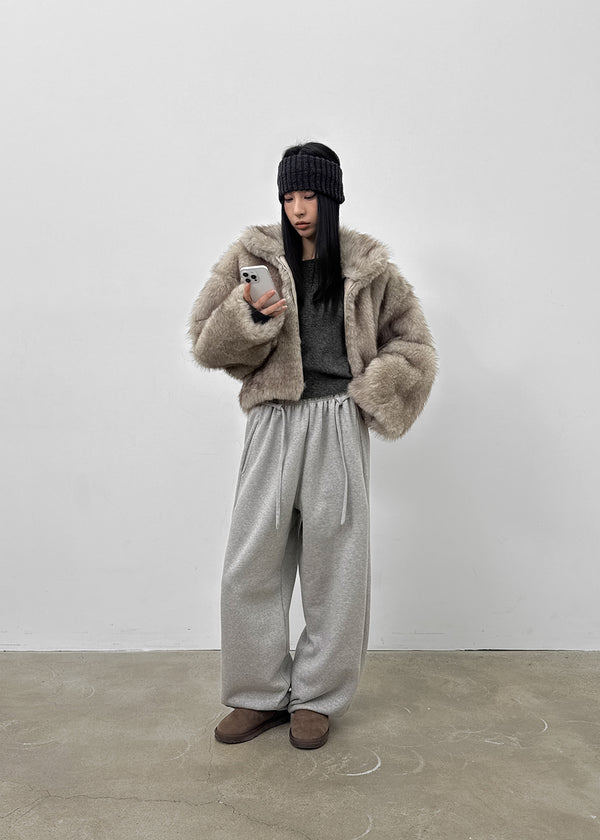 Brota Strap Fleece Wide Banding Pants