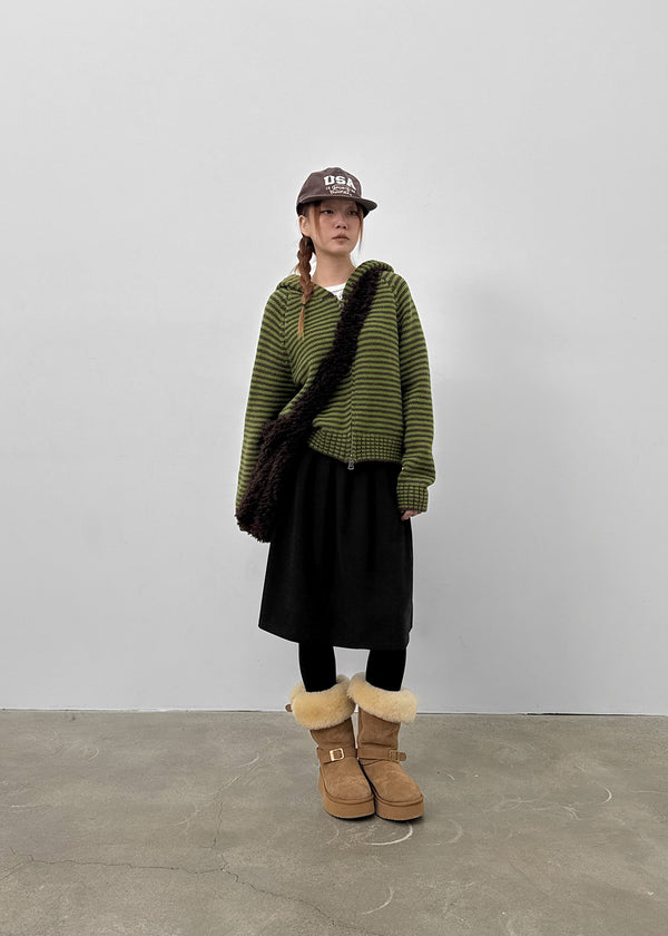 Plidi Stripe Knit Hooded Zip-up