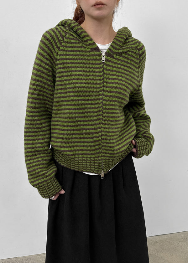 Plidi Stripe Knit Hooded Zip-up