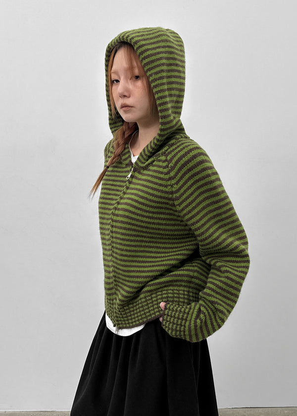 Plidi Stripe Knit Hooded Zip-up