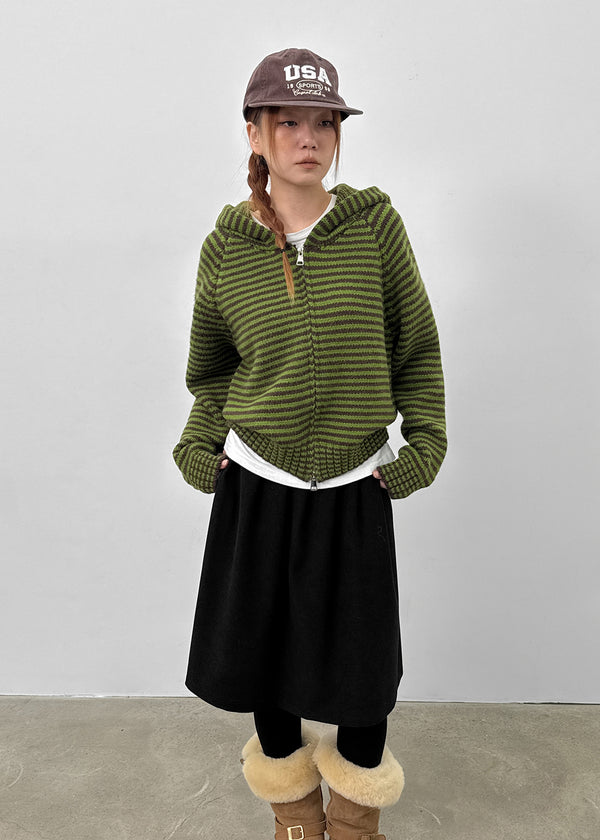 Plidi Stripe Knit Hooded Zip-up