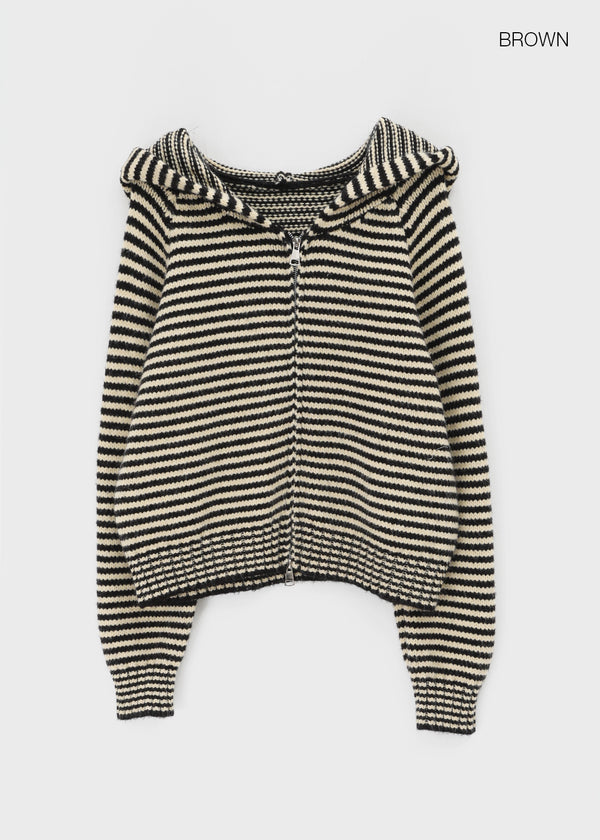 Plidi Stripe Knit Hooded Zip-up