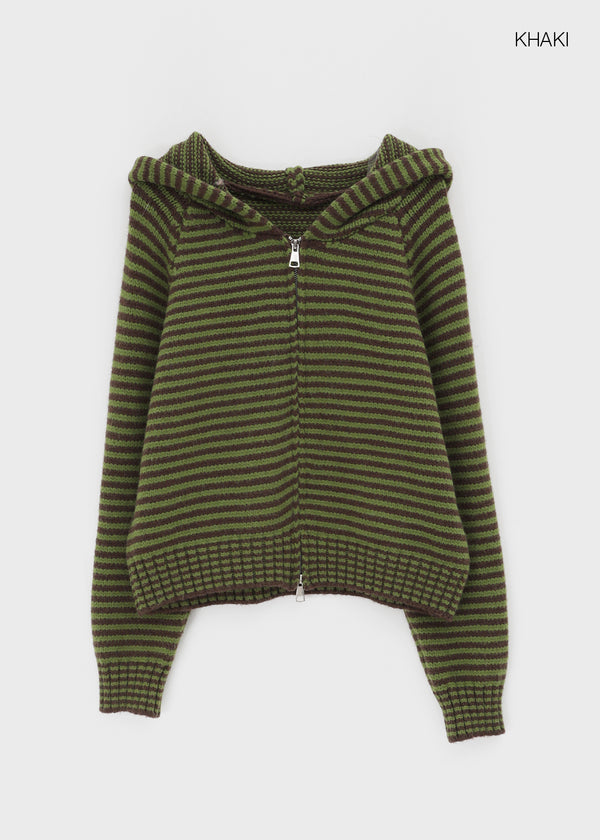 Plidi Stripe Knit Hooded Zip-up