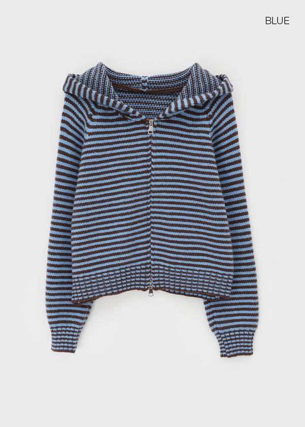 Plidi Stripe Knit Hooded Zip-up