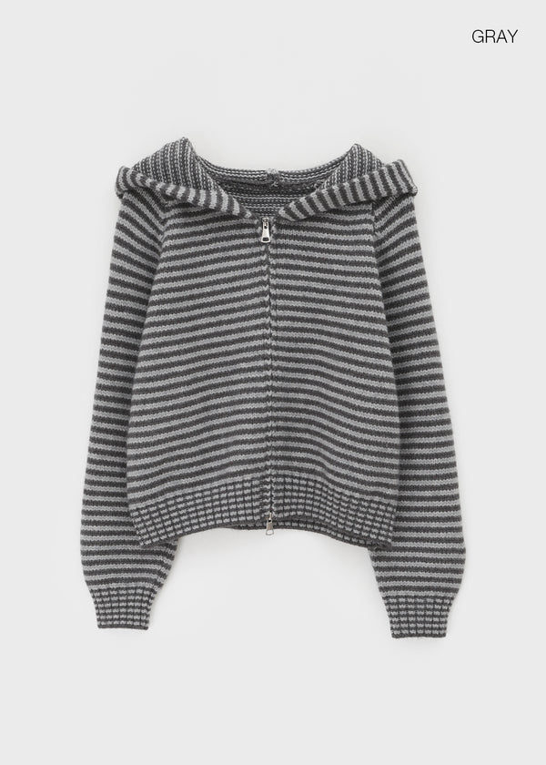 Plidi Stripe Knit Hooded Zip-up
