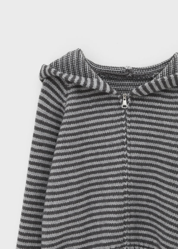 Plidi Stripe Knit Hooded Zip-up