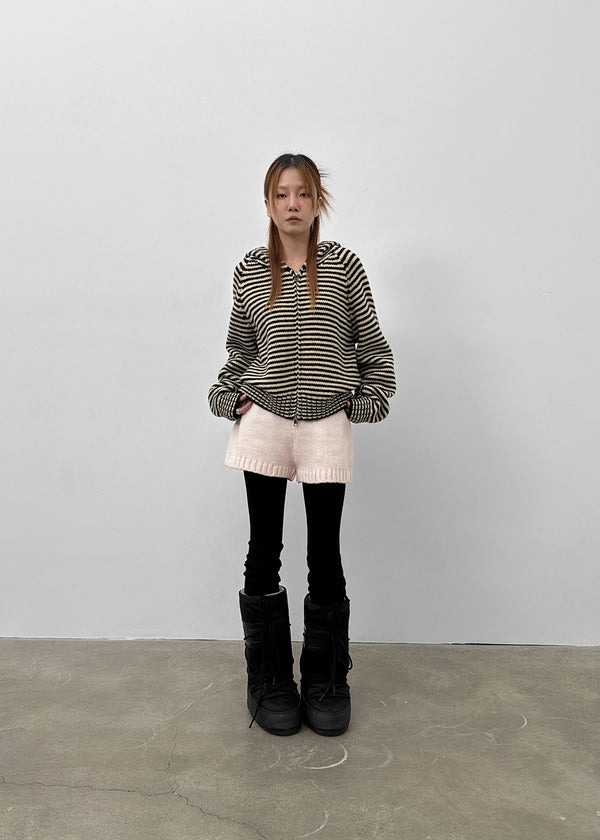 Plidi Stripe Knit Hooded Zip-up