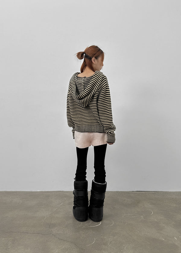 Plidi Stripe Knit Hooded Zip-up