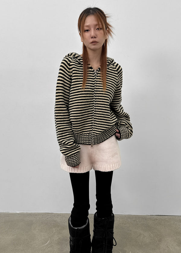 Plidi Stripe Knit Hooded Zip-up