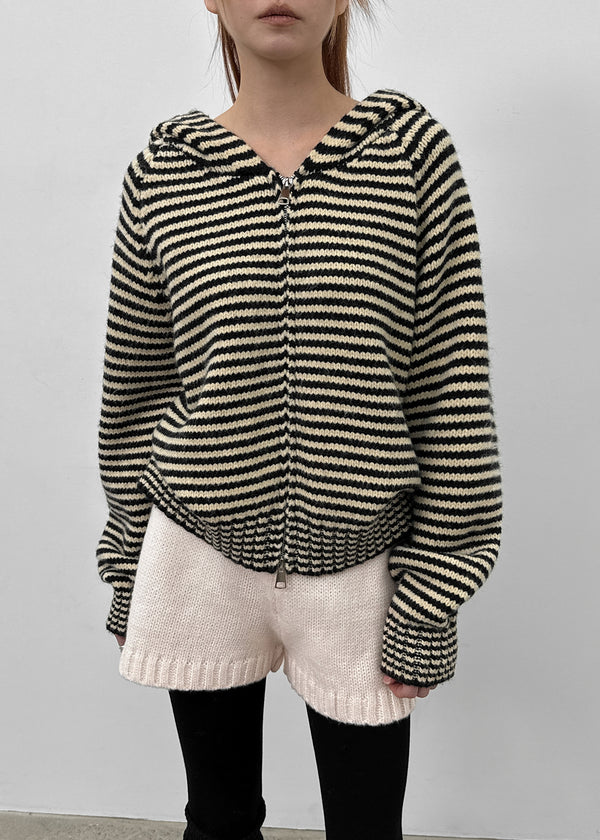 Plidi Stripe Knit Hooded Zip-up