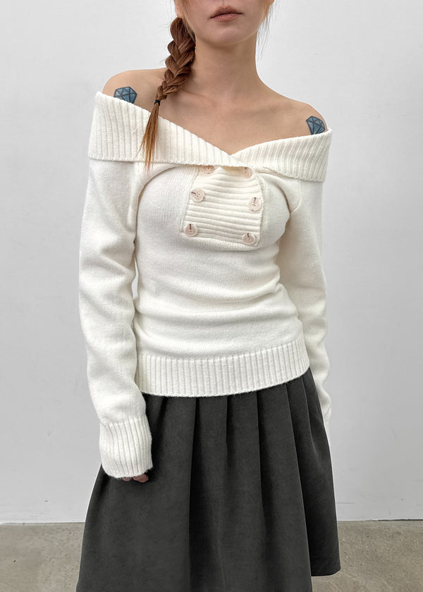 Ueki Button Off-shoulder Knit