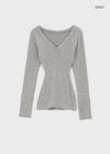 Aesra V-neck Button-down Wool Long-sleeved T-shirt