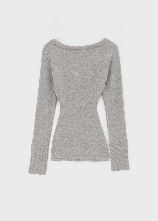 Aesra V-neck Button-down Wool Long-sleeved T-shirt