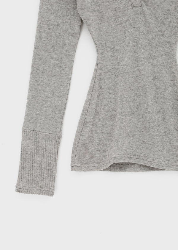 Aesra V-neck Button-down Wool Long-sleeved T-shirt